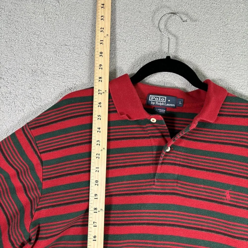 Vintage Polo By Ralph Lauren Size L Polo Red‎ Striped Short Sleeve Christmas
